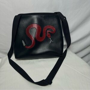 Black Crossbody Bag with Red Snake Design